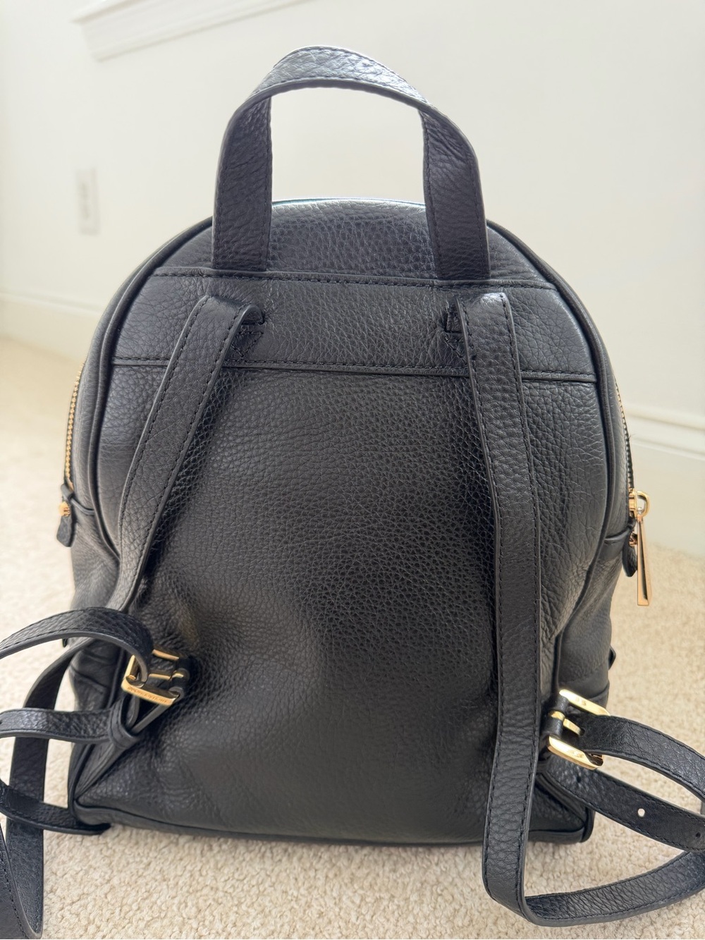 Michael Kors Black Pebbled Leather Backpack Gold Hardware Medium - Picture 5 of 16